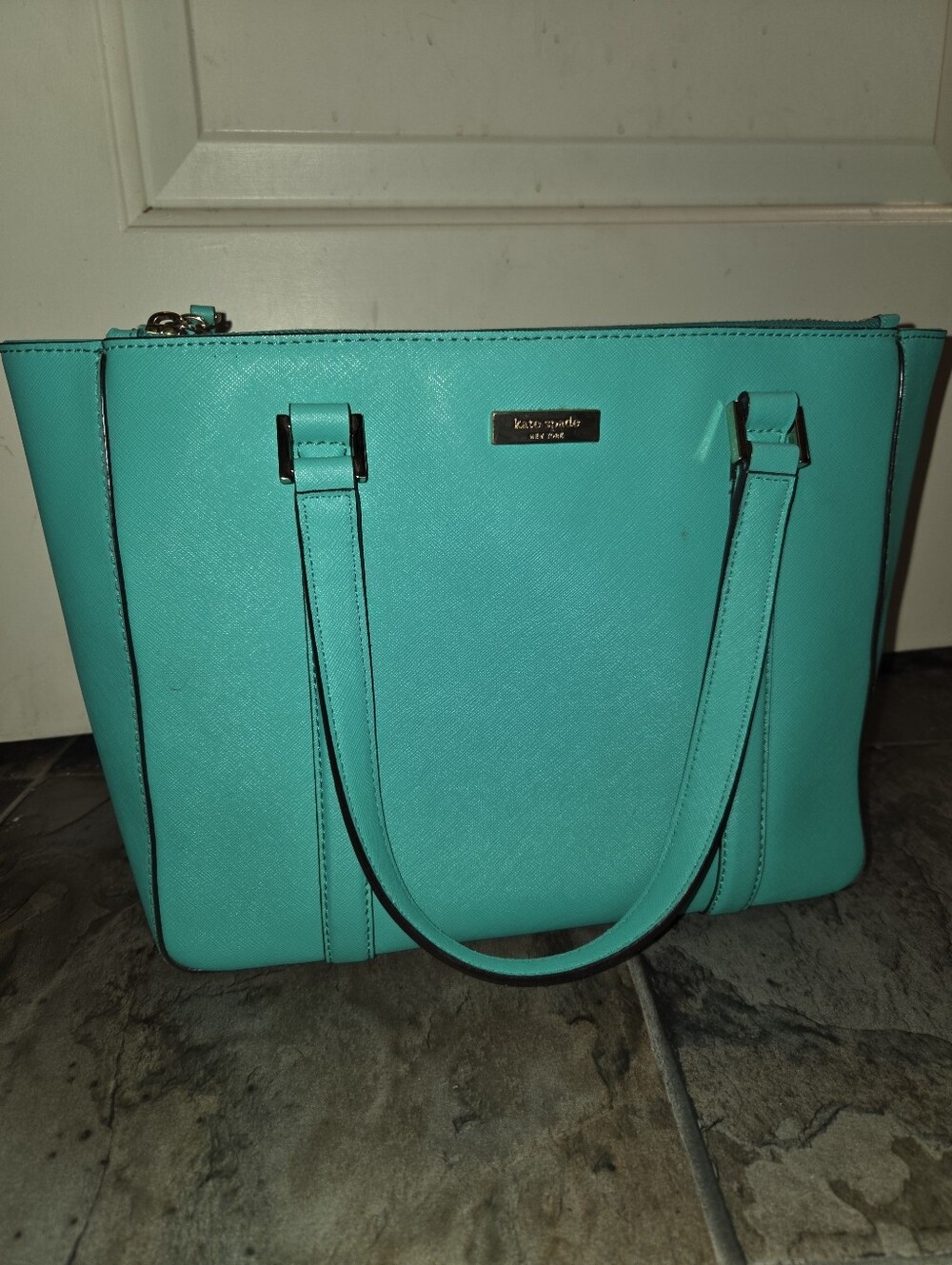 Kate Spade Newbury Lane Cadene Satchel - Neon Turquoise Saffiano Leather